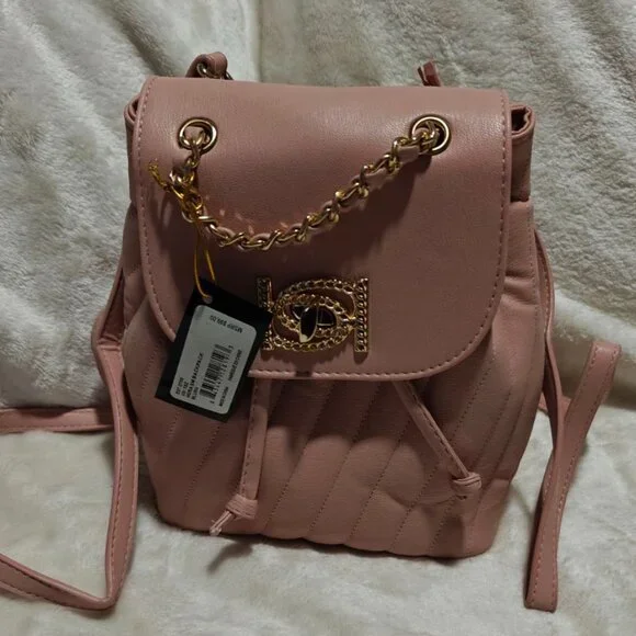 bebe mini backpack Bebe Baby Pink Mini Backpack with Gold Hardware and Quilt Pattern